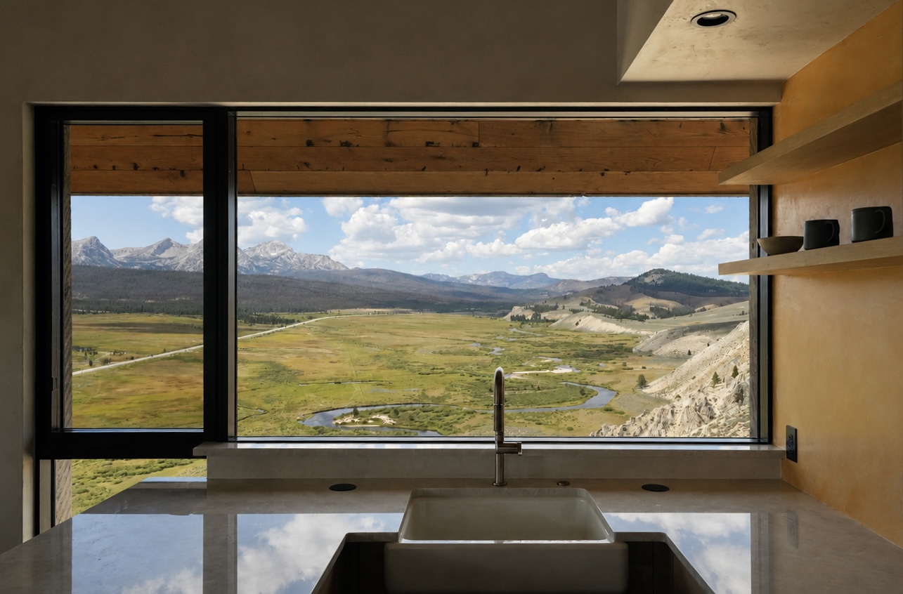 Sawtooth Retreat Kitchen and Creek in Stanley Idaho