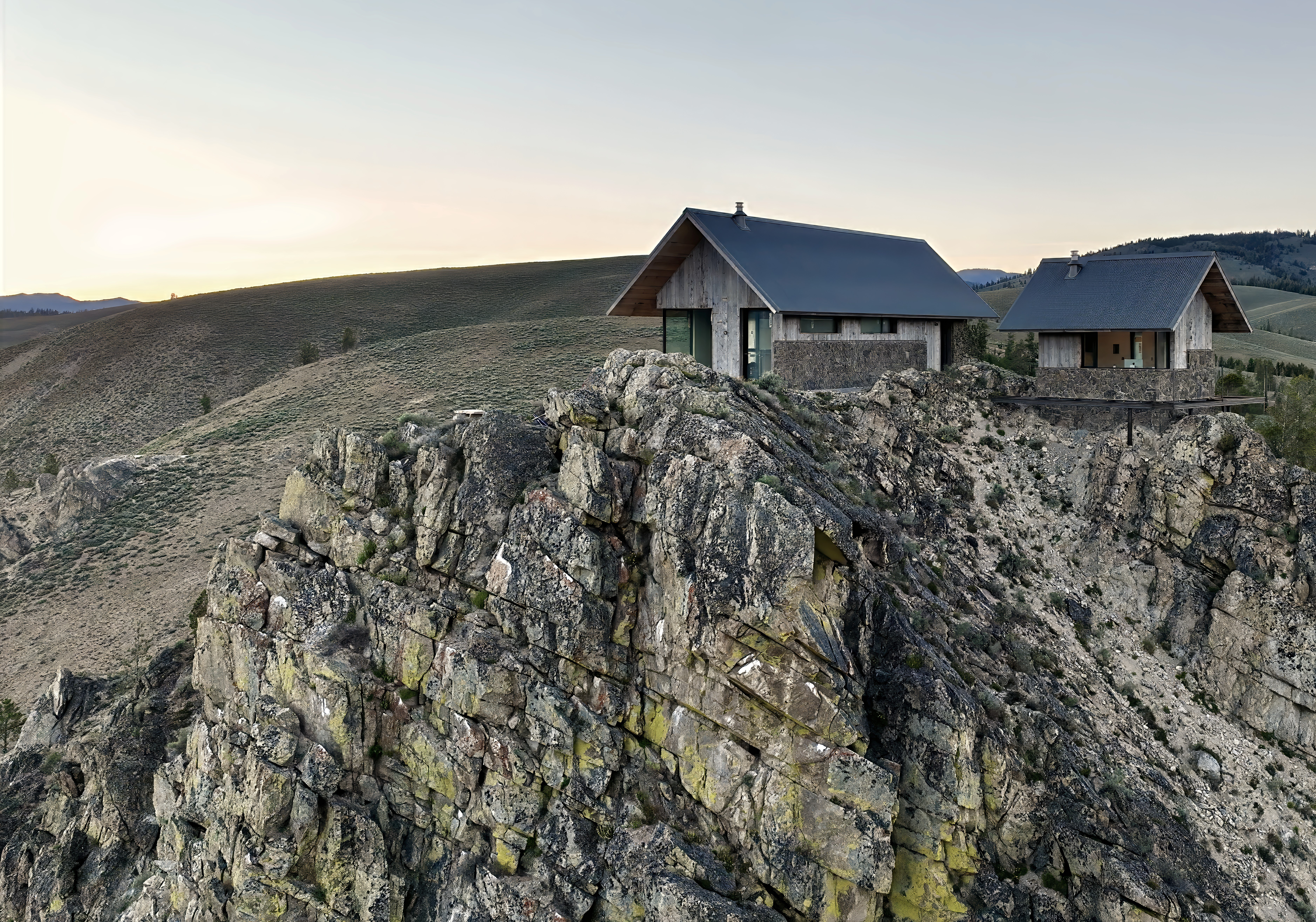 Stanley Idaho Cliff Cabin Ridge Retreat Cabin designed on the cliff of Stanley Idaho, looking at Sawtooth Mountains.