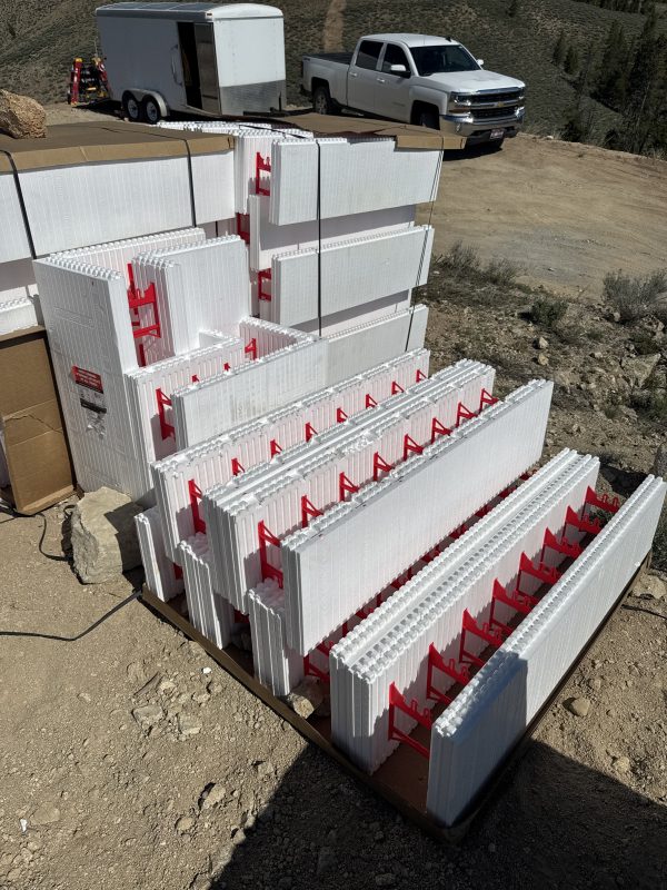 Stack of ICF blocks at the Sawtooth Cabin in Idaho, near Sun Valley.