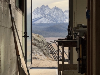 Stanley, Idaho cabin framing the Sawtooth Mountains.