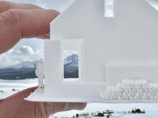 A physical model showing the design of Sawtooth Ridge Retreat cabin.