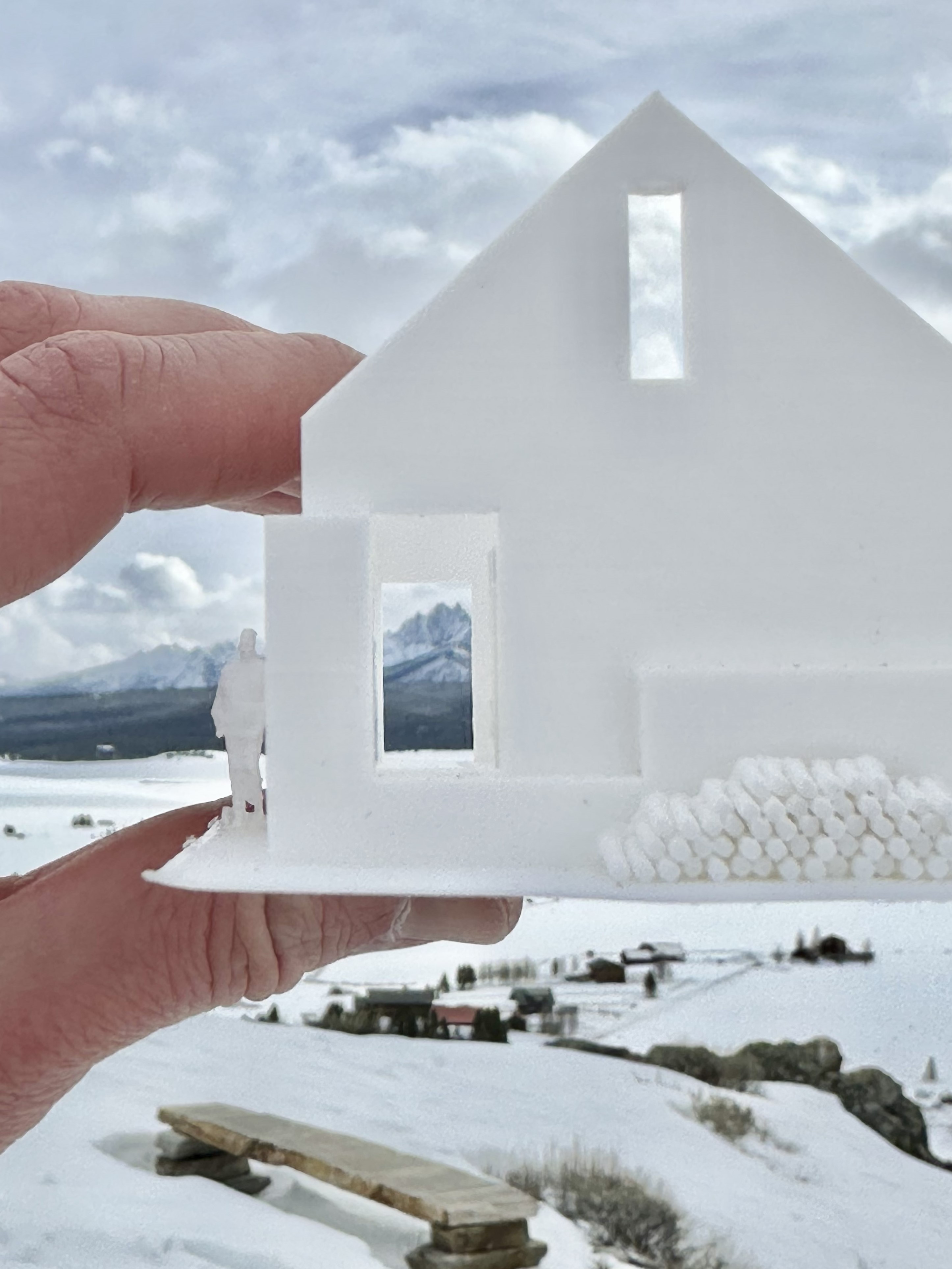 A physical model showing the design of Sawtooth Ridge Retreat cabin.