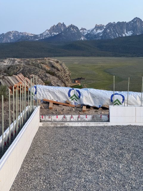 Construction ICF high performance wall detail of the Sawtooth Cabin in the Sawtooth Mountains.