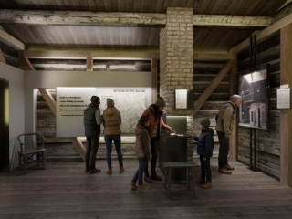 Interpretive space within the Historic Bonning Cabin Ketchum, ID.