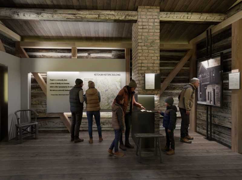 Interpretive space within the Historic Bonning Cabin Ketchum, ID.